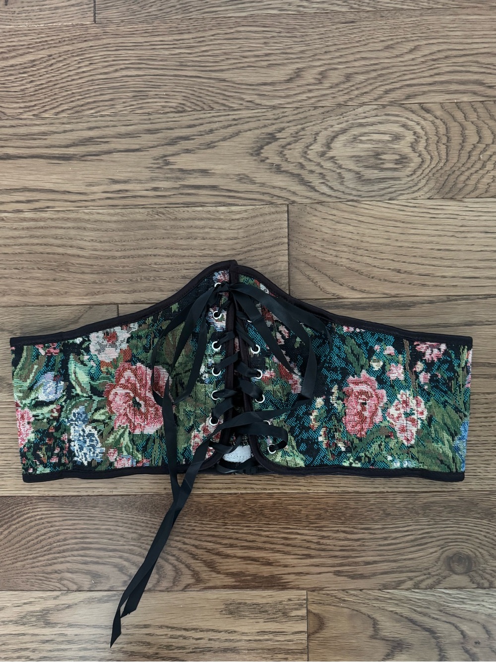 Floral Lace-Up Waist Cincher Belt - Green/Pink